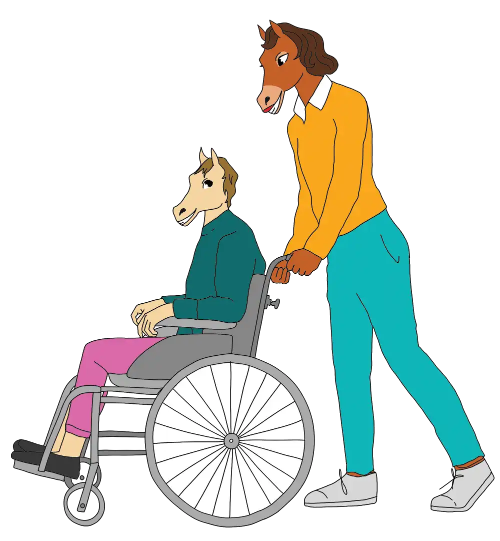 Personne en fauteuil roulant accompagnée par un formateur dans un CFA petite enfance accessible