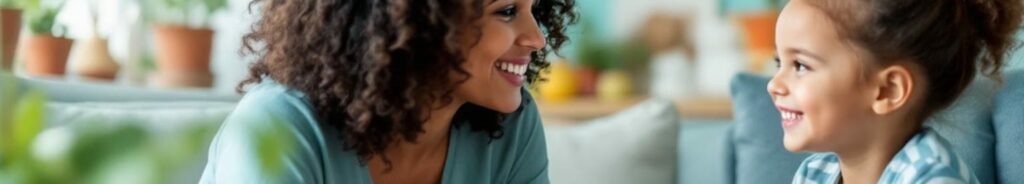 Mère et fille souriantes, échange complice lors d’un atelier parental Trotters Training