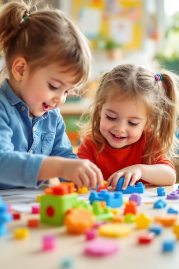 deux enfants jouent ensemble à un jeu éducatif
