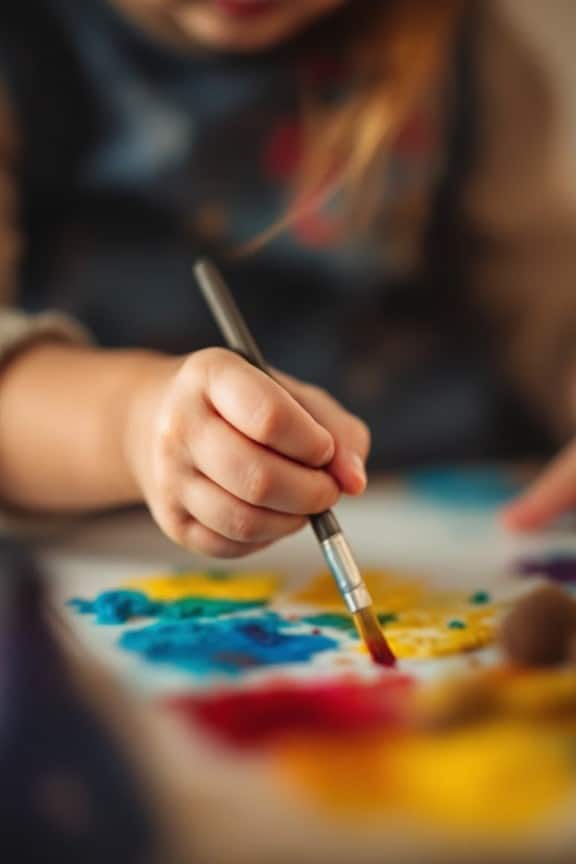Enfant en bas âge en train de peindre avec les doigts