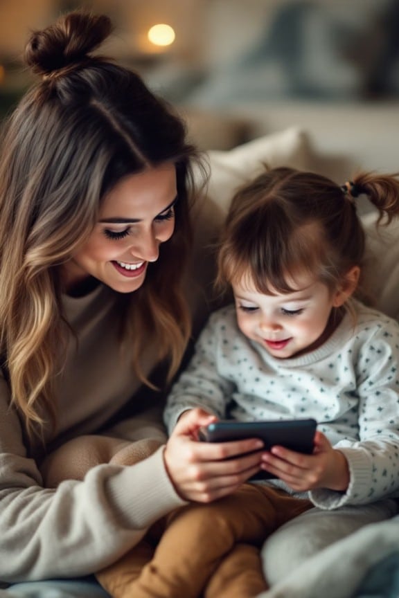 Enfant regardant une tablette avec un parent à côté